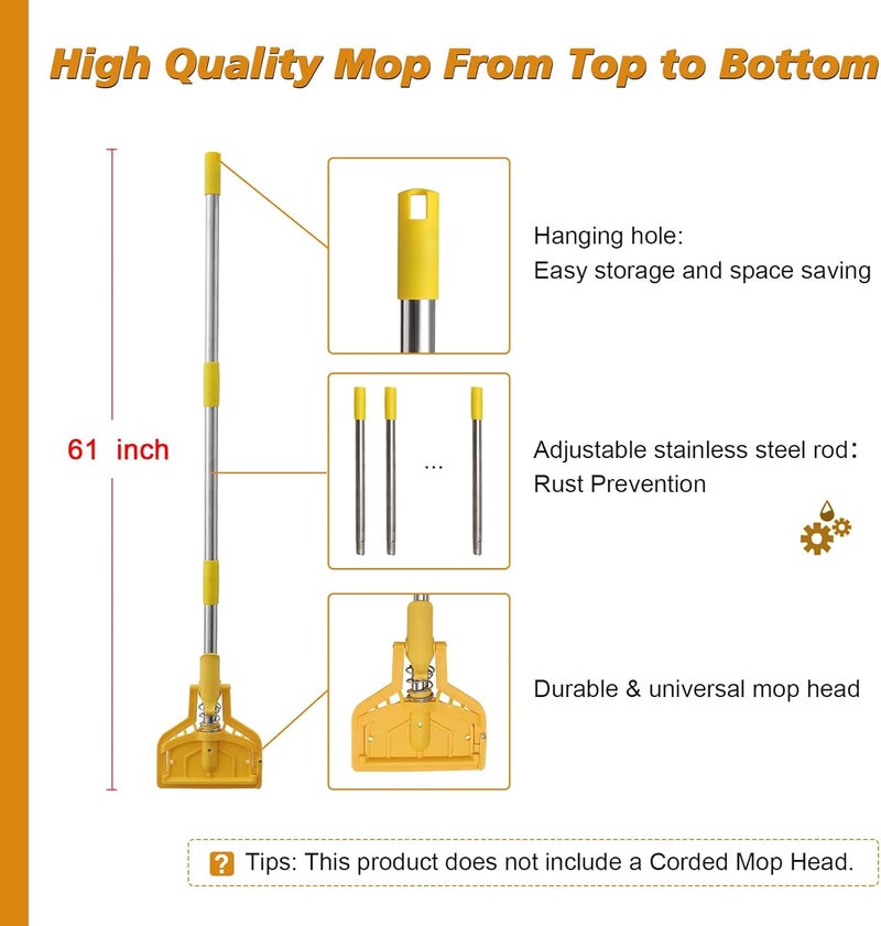Pragmatist Mop Handle, 61" Wet Mops Heavy Duty Loop-end String Mop Head Surface Floor Cleaner with Stainless Steel Hard Pole Commercial Industrial Grade Mop 2 Pack - Image 5